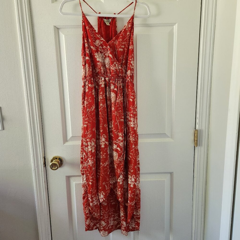 Lucky Brand silk Red Floral Midi Dress